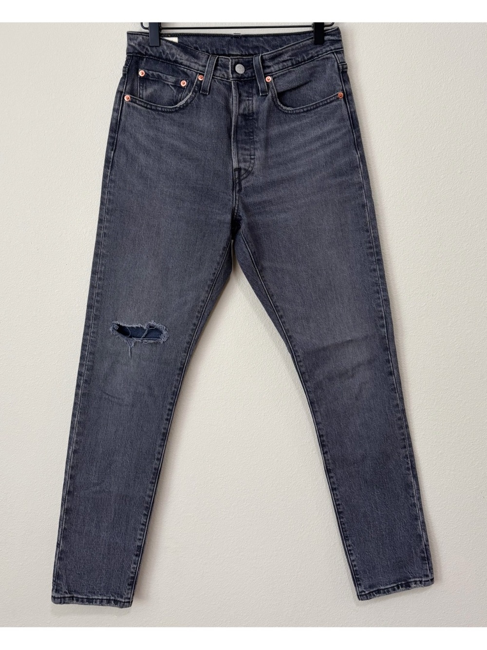 Levi’s 501 Size W26 L30 Grey Wash Skinny Denim Jeans Distressed